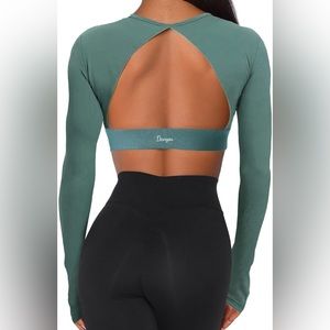 Long-sleeve Open Back Cropped Workout Top